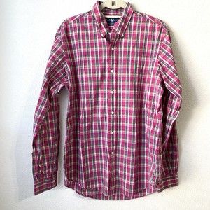 Ralph Lauren Mens Shirt Size Large Plaid Pink Button Front Long Sleeve